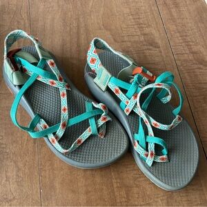 Chaco ZX/2 Classic Sandals in Turquoise, Orange & Gray Women's 6